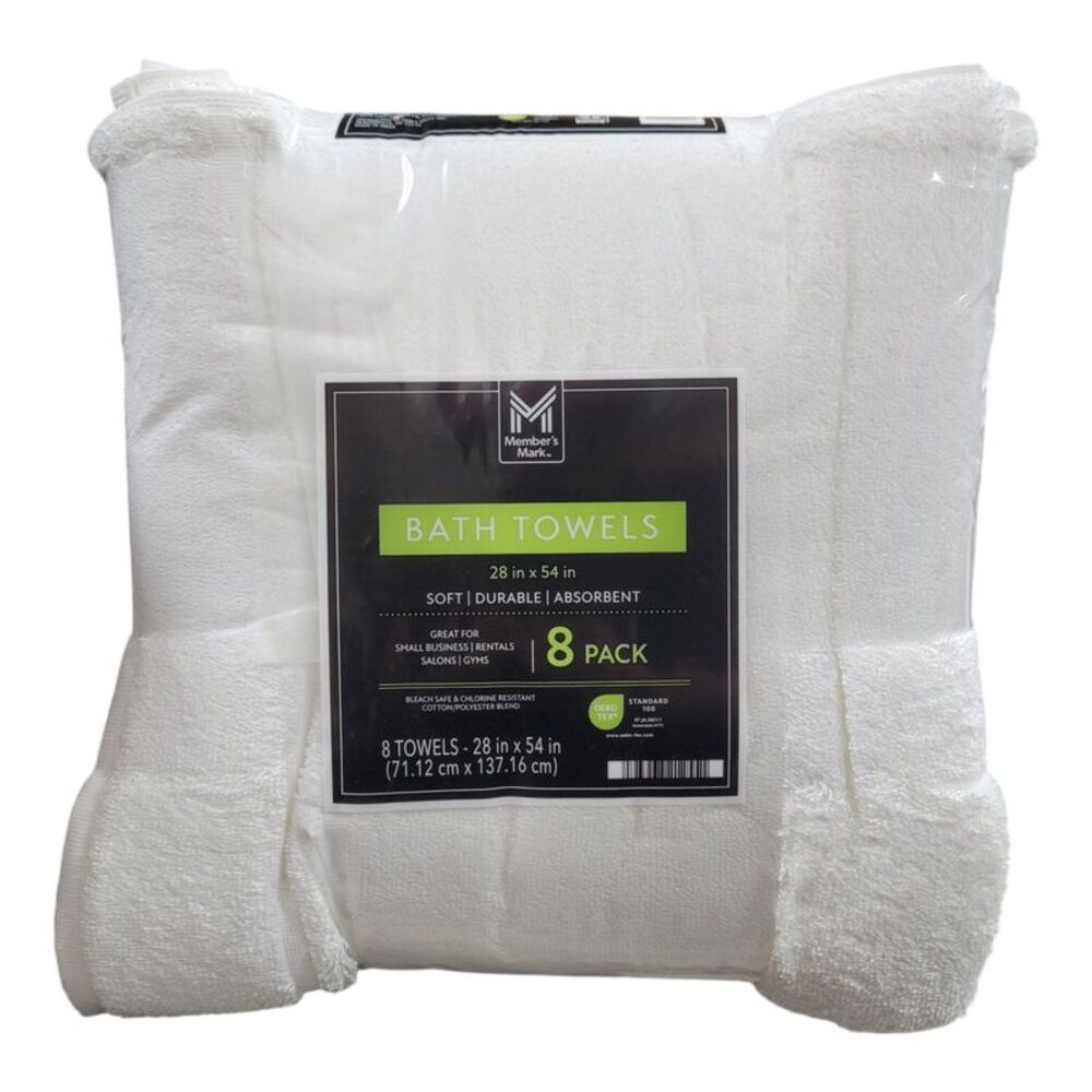 Member's Mark Commercial Hospitality Bath Towels, 8-Pack, White